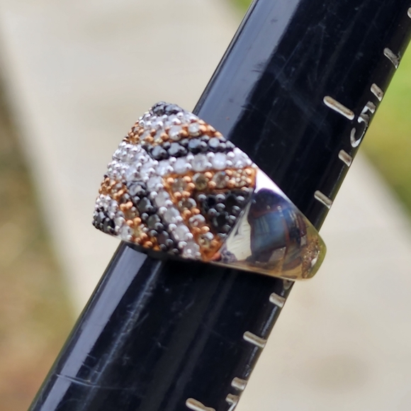 Sterling silver ring with champagne Cognac and white diamond 1.50ct size 6 - Picture 4 of 5